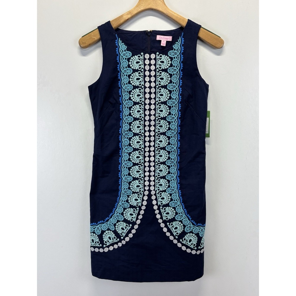 NEW! Lilly Pulitzer Stephanie Sheath Dress Womens 0 Navy Embroidered Resort Wear